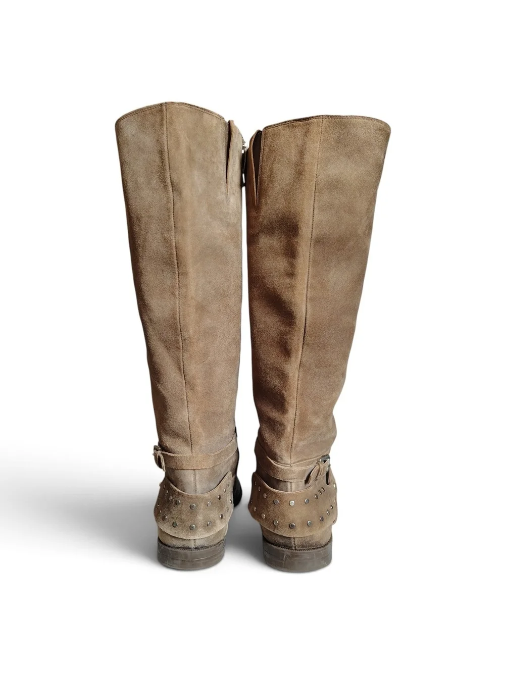 Nine West Luciana Tan Suede Studded Harness Riding Boots Women's Size 9